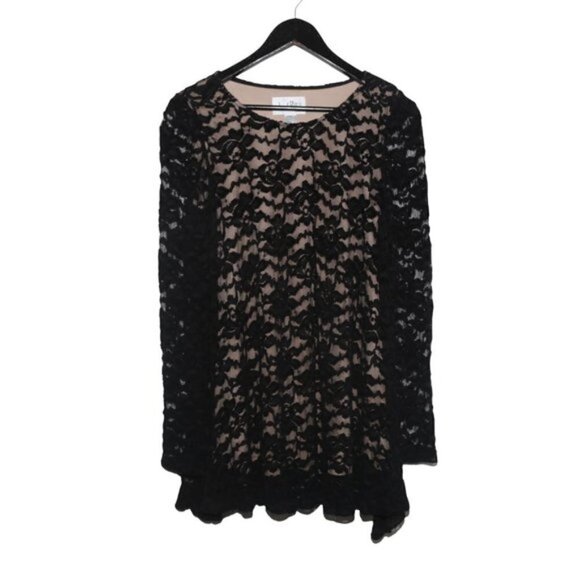 Joseph RIBKOFF Black Lace & Nude Lined Long Sleeve Tunic Blouse Top - Picture 1 of 4